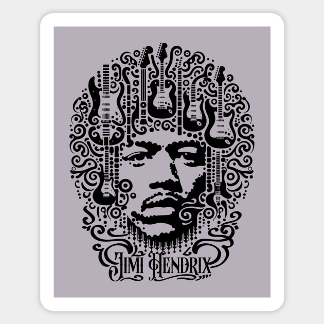 Jimi Hendrix Calligraphic Illutration Sticker by Ken Savana
